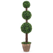 4 FT Artificial Triple Ball Boxwood Tree with Cement-filled Retro Planter-Green-Artificial Plants-DECOROLALA