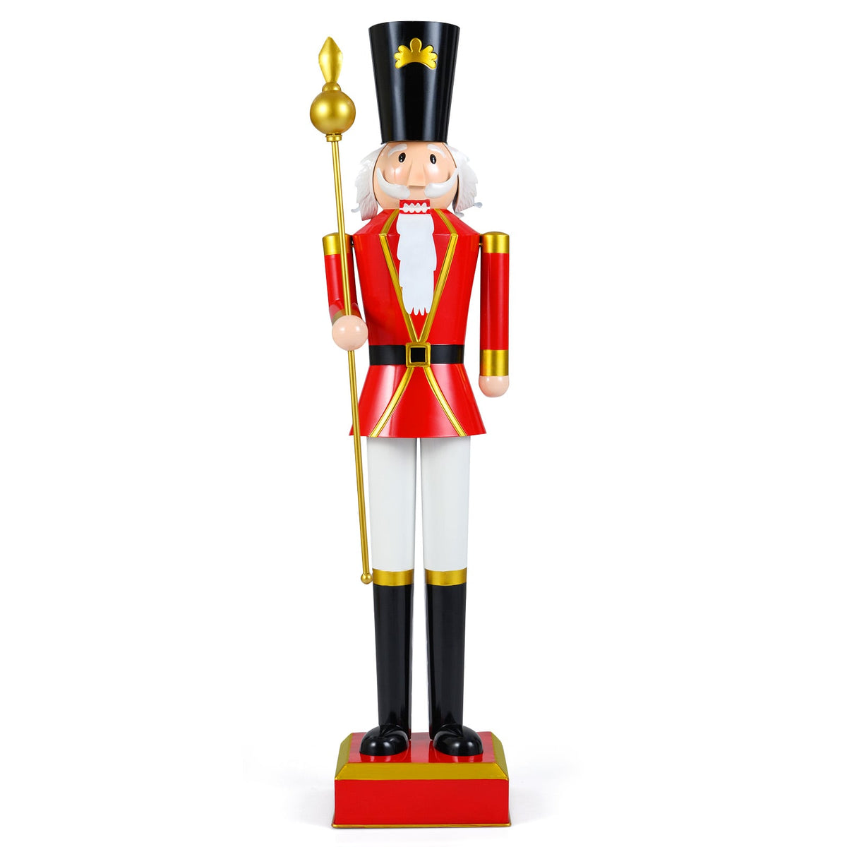 4 FT Christmas Nutcracker with High Hat & Beautiful Scepter-Black & Red-Christmas Decorations & Accessories-DECOROLALA