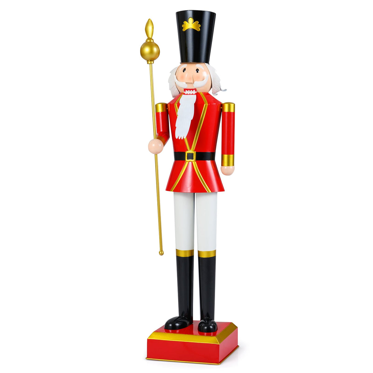 4 FT Christmas Nutcracker with High Hat & Beautiful Scepter-Black & Red-Christmas Decorations & Accessories-DECOROLALA