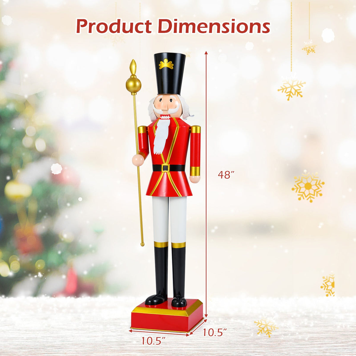 4 FT Christmas Nutcracker with High Hat & Beautiful Scepter-Black & Red-Christmas Decorations & Accessories-DECOROLALA