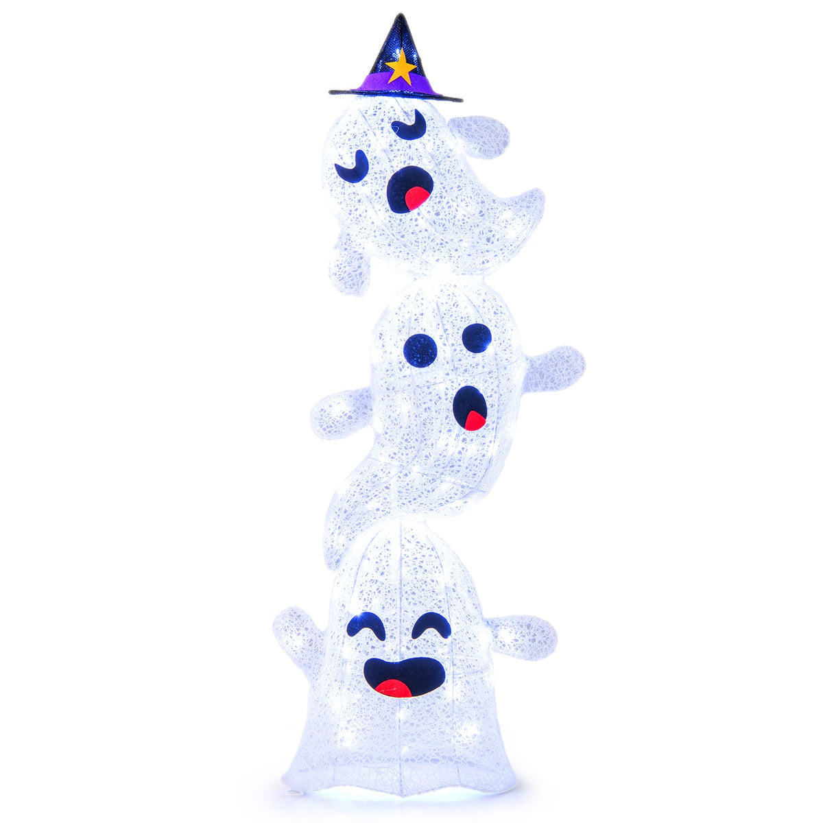 4 FT Lighted Stacked Ghosts Halloween Decoration - 120 LED White-Halloween-DECOROLALA