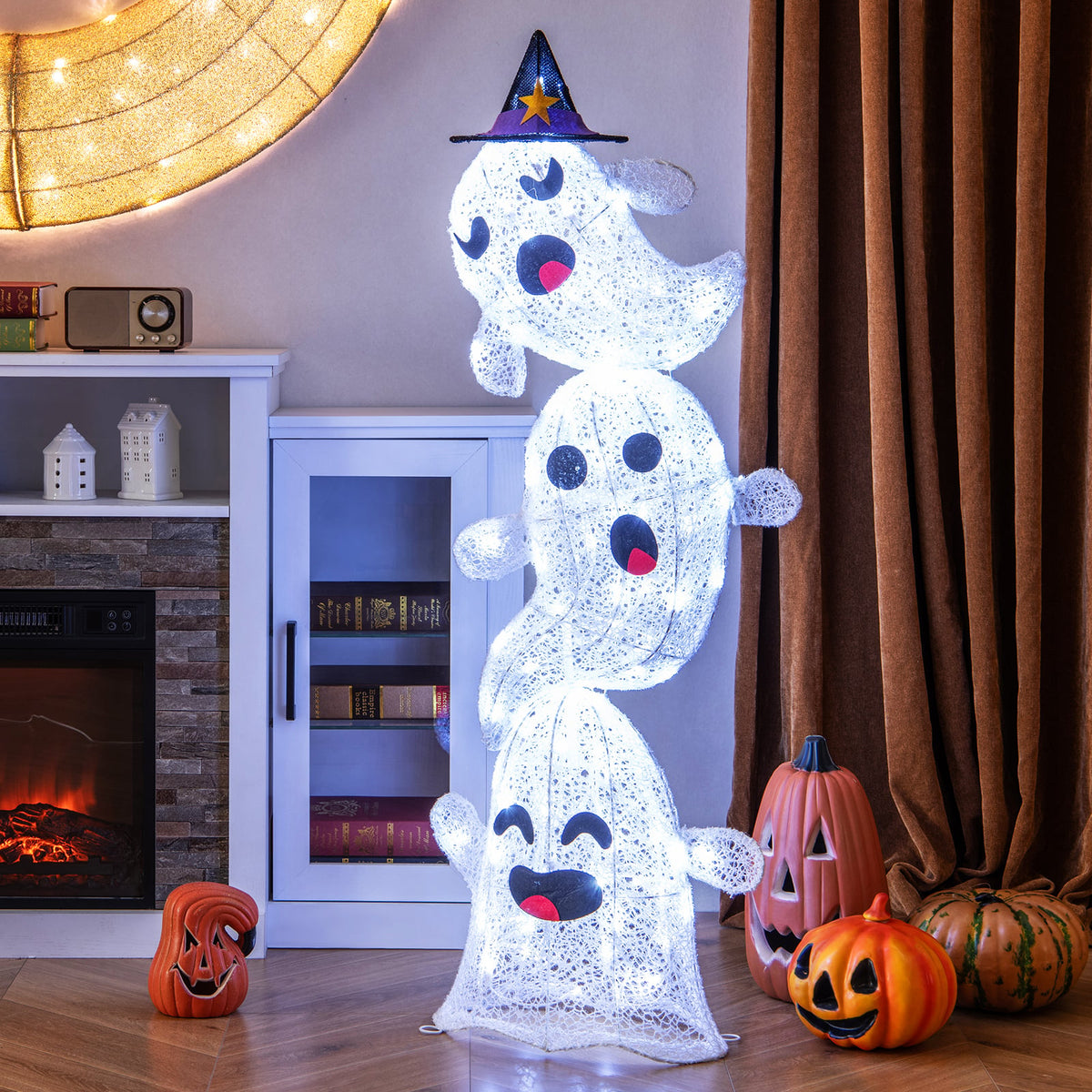 4 FT Lighted Stacked Ghosts Halloween Decoration - 120 LED White-Halloween-DECOROLALA