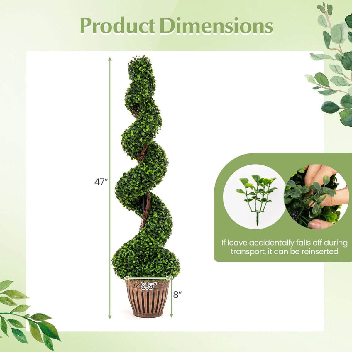 4 Feet Artificial Boxwood Spiral Green Leaves Tree-Artificial Plants-DECOROLALA