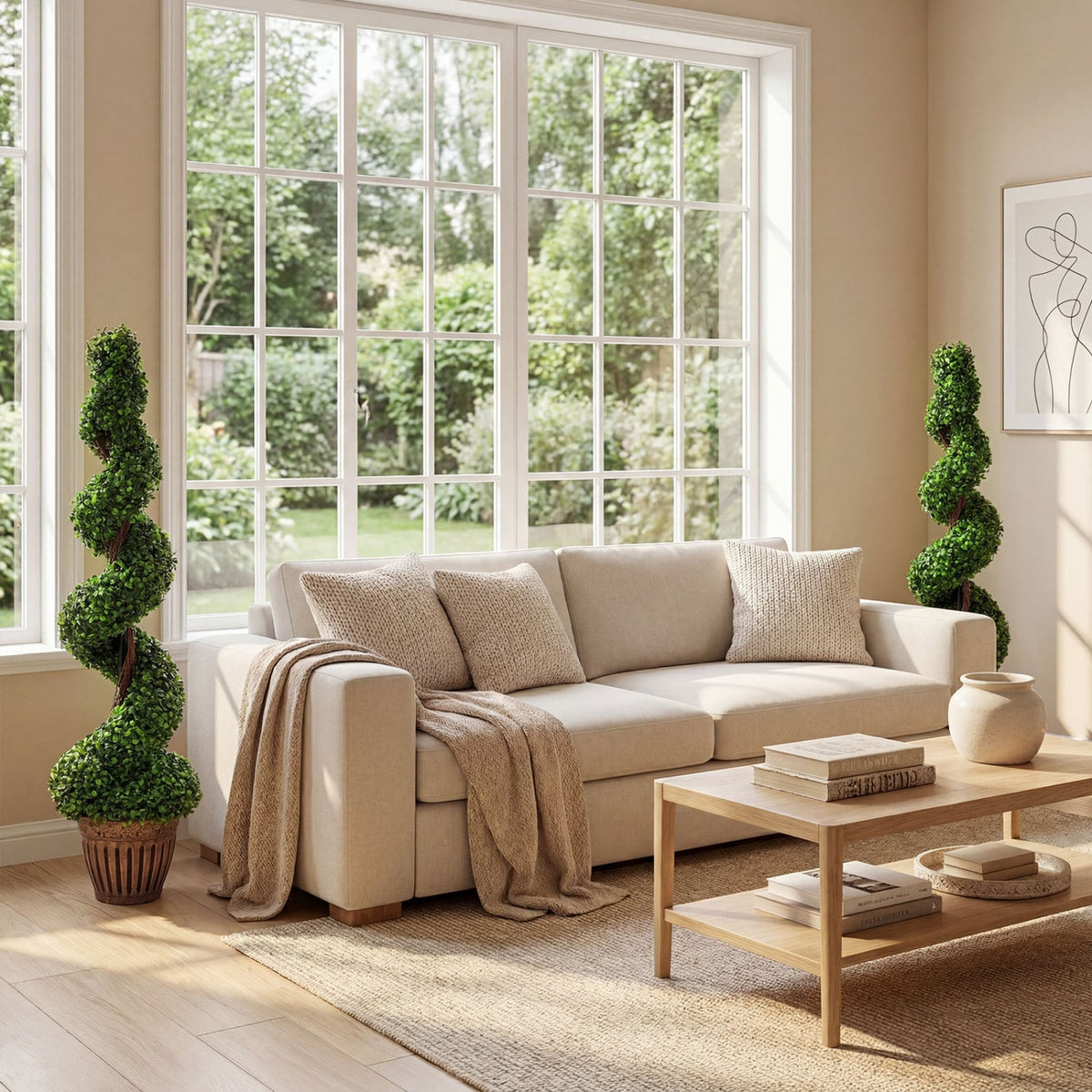 4 Feet Artificial Boxwood Spiral Green Leaves Tree-Artificial Plants-DECOROLALA