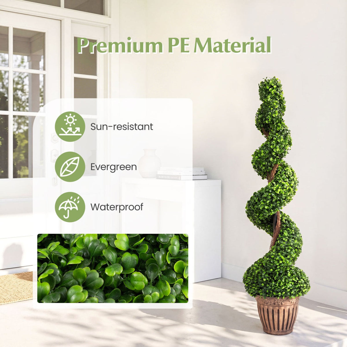 4 Feet Artificial Boxwood Spiral Green Leaves Tree-Artificial Plants-DECOROLALA