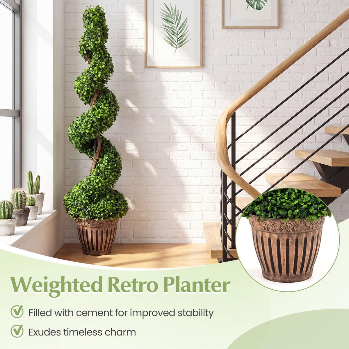 4 Feet Artificial Boxwood Spiral Green Leaves Tree-Artificial Plants-DECOROLALA
