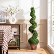 4 Feet Artificial Boxwood Spiral Green Leaves Tree-Artificial Plants-DECOROLALA