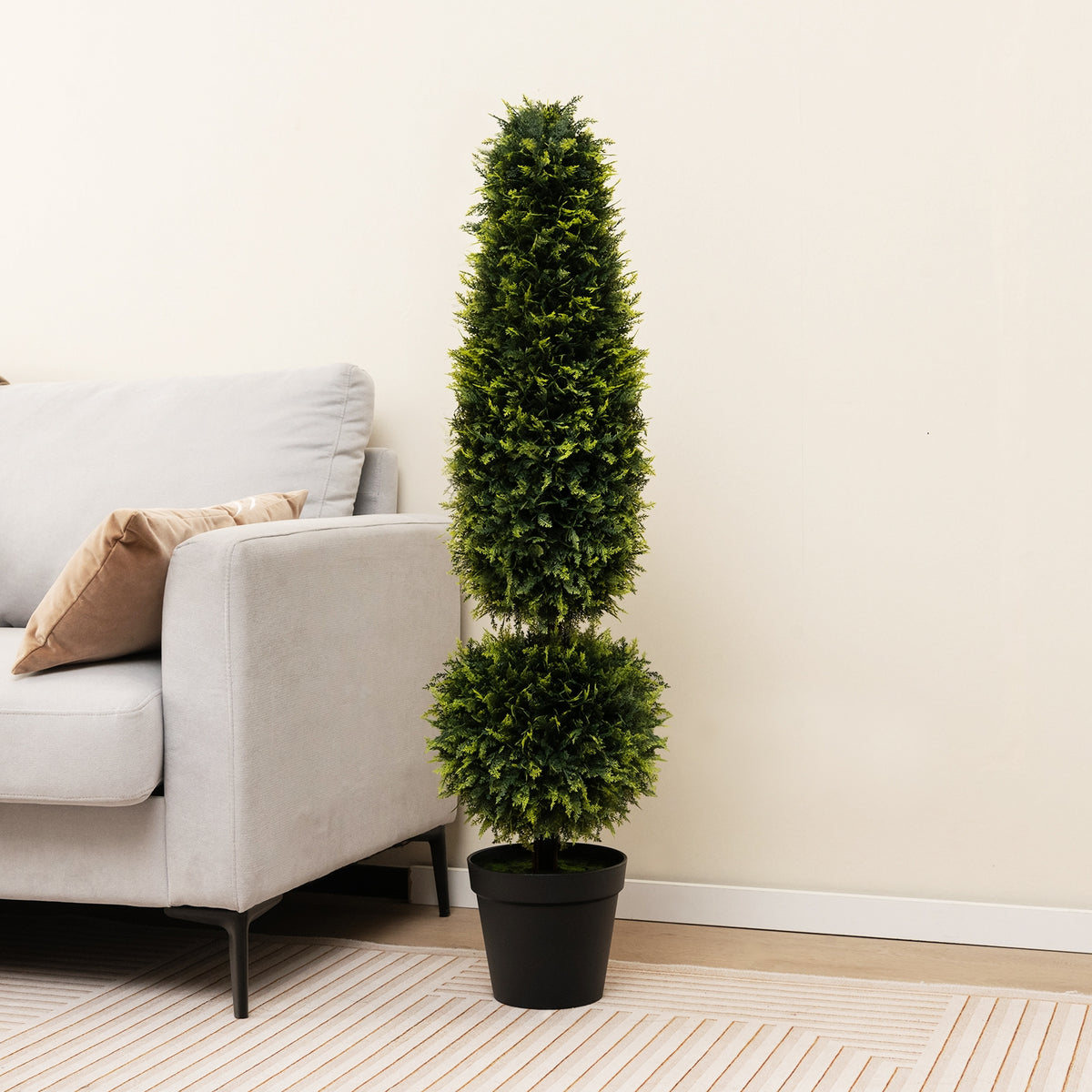 4 Feet Artificial Boxwood Topiary Tree with Natural Vines and PE Leaves-Green-Artificial Plants-DECOROLALA