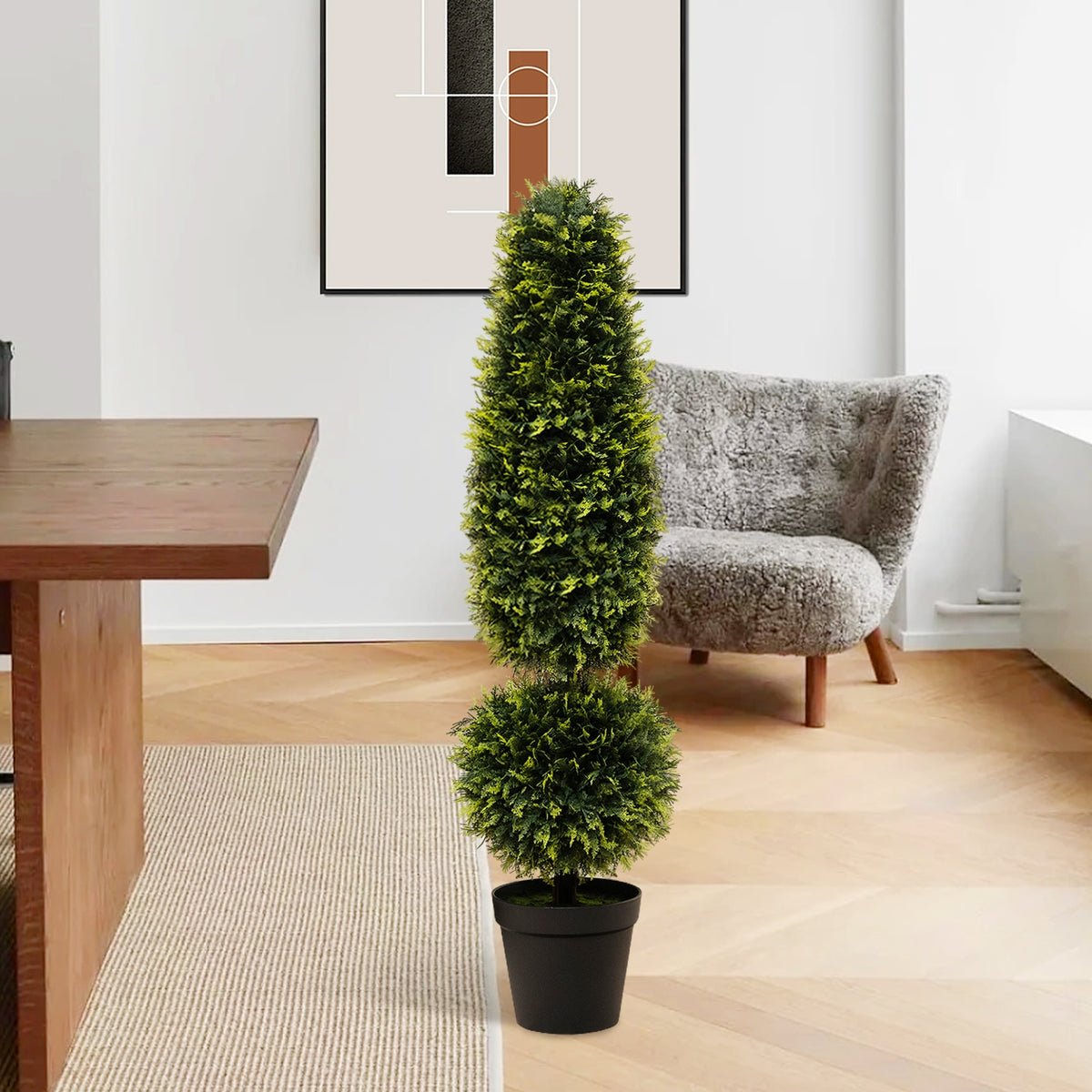 4 Feet Artificial Boxwood Topiary Tree with Natural Vines and PE Leaves-Green-Artificial Plants-DECOROLALA