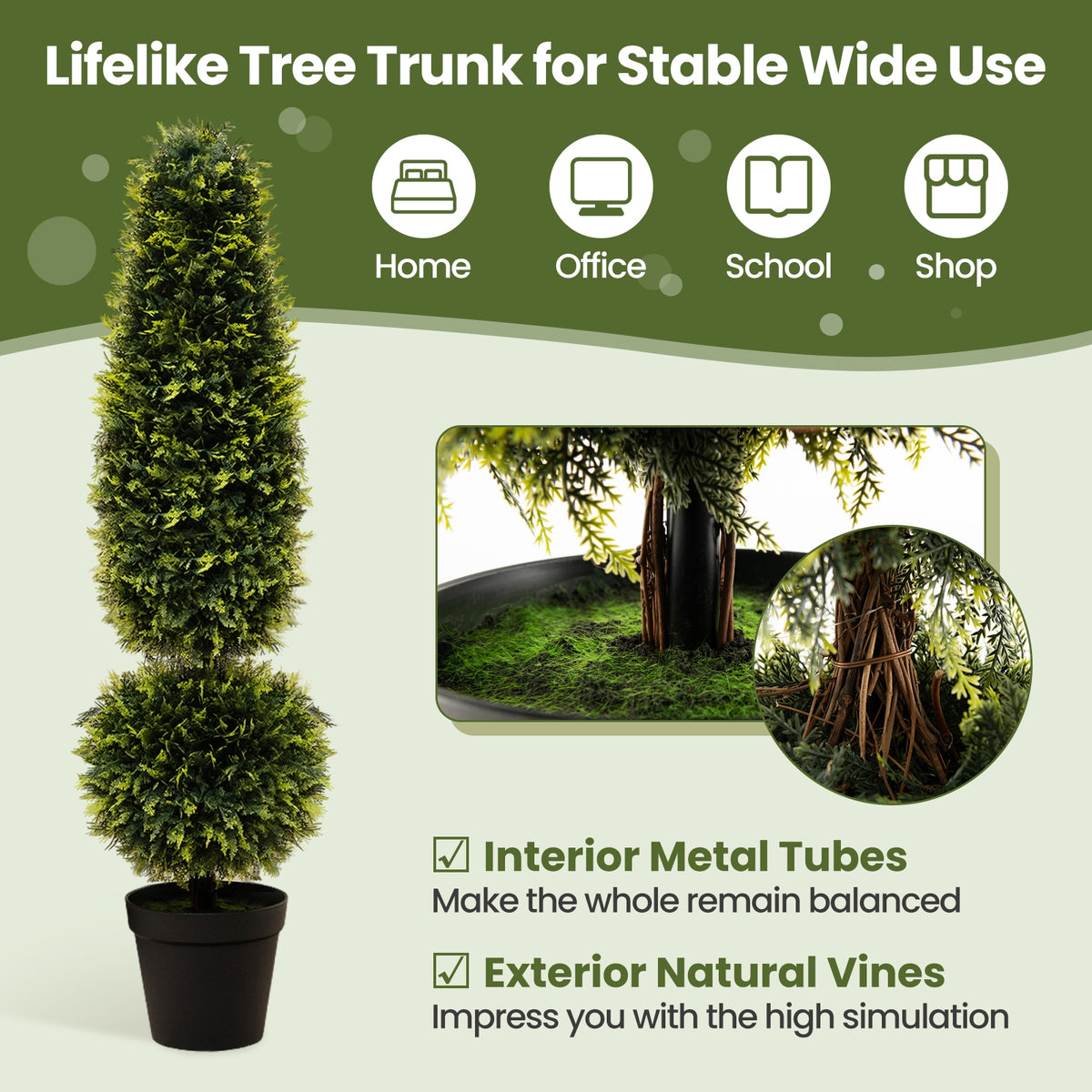 4 Feet Artificial Boxwood Topiary Tree with Natural Vines and PE Leaves-Green-Artificial Plants-DECOROLALA