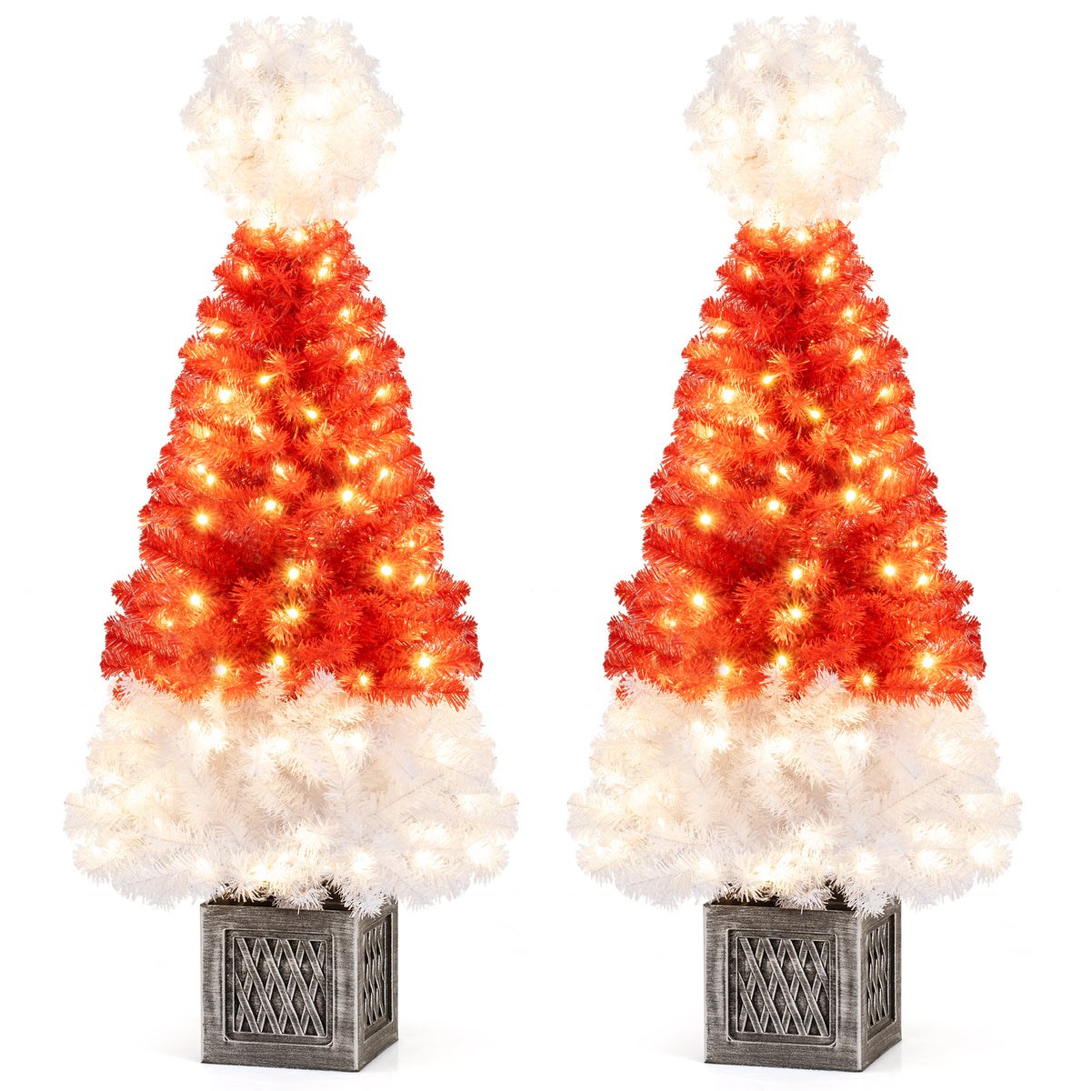 4 Feet Artificial Christmas Tree with 300 Branch Tips and 100 Warm White LED Lights-Christmas Trees-DECOROLALA