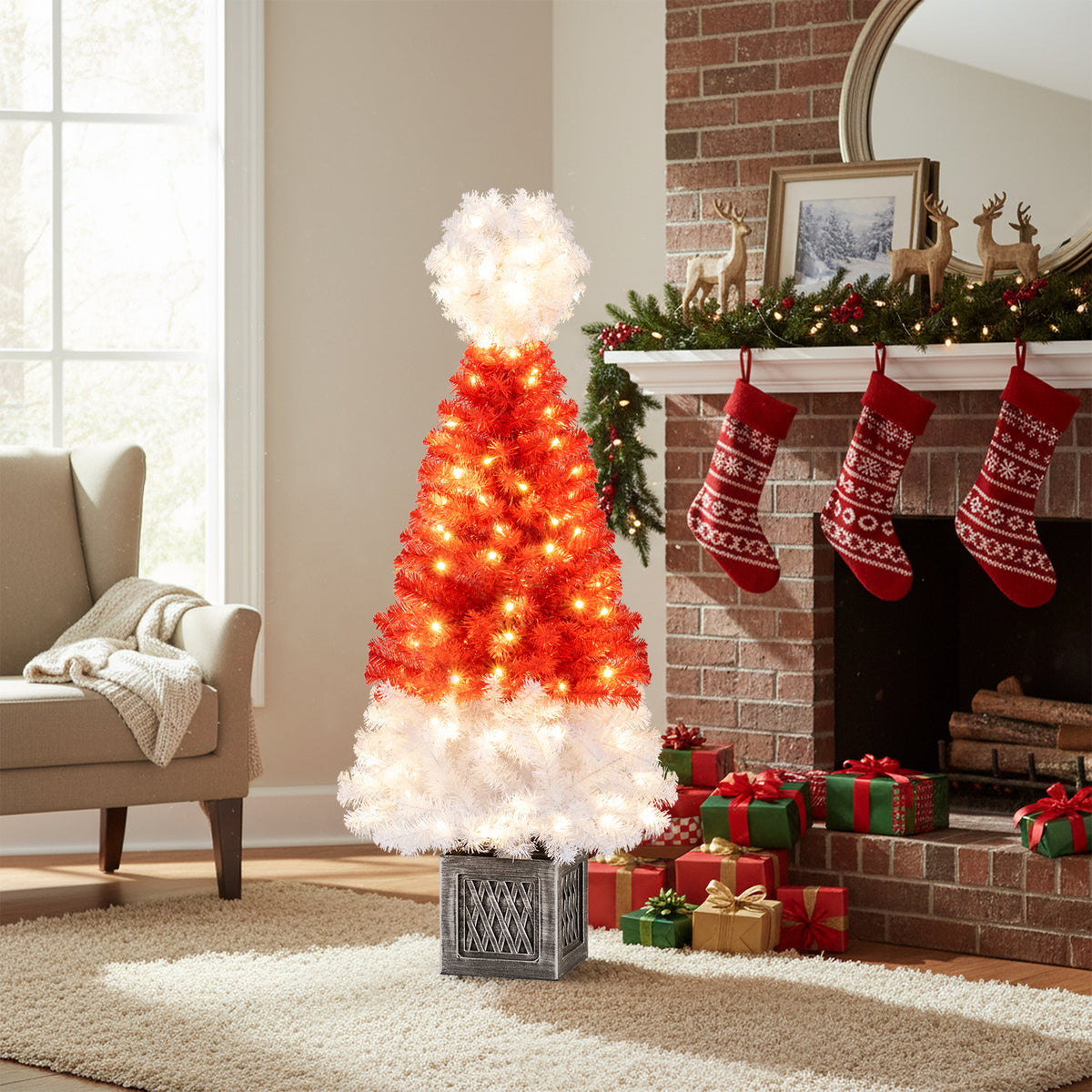 4 Feet Artificial Christmas Tree with 300 Branch Tips and 100 Warm White LED Lights-Christmas Trees-DECOROLALA