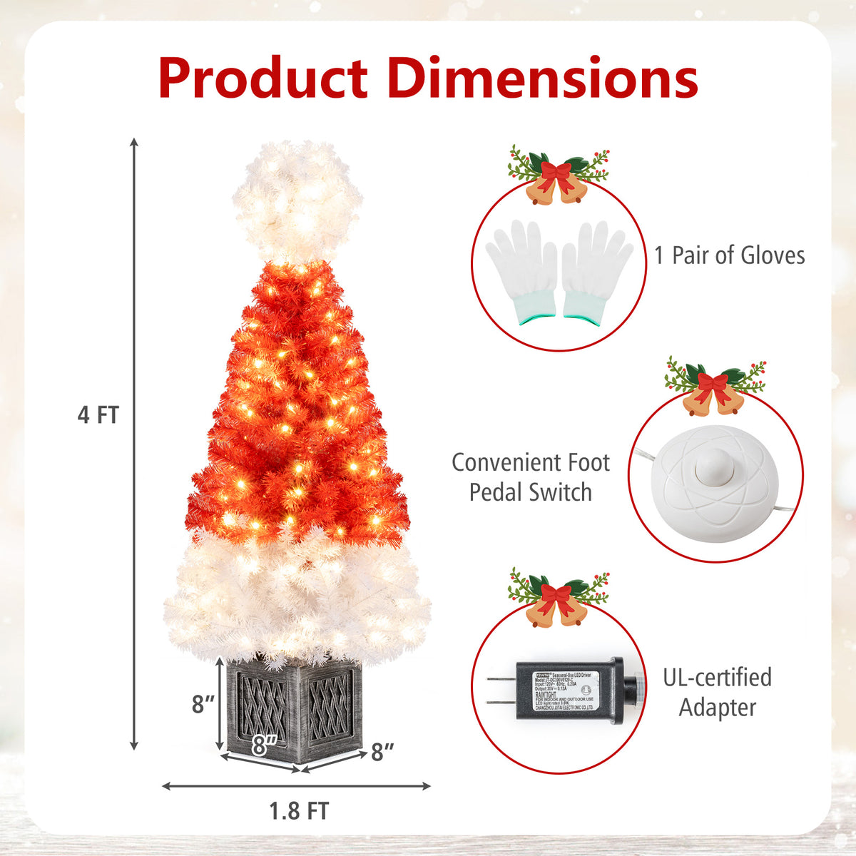 4 Feet Artificial Christmas Tree with 300 Branch Tips and 100 Warm White LED Lights-Christmas Trees-DECOROLALA