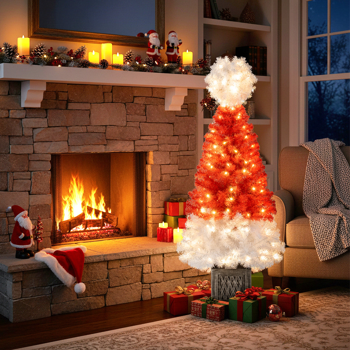 4 Feet Artificial Christmas Tree with 300 Branch Tips and 100 Warm White LED Lights-Christmas Trees-DECOROLALA