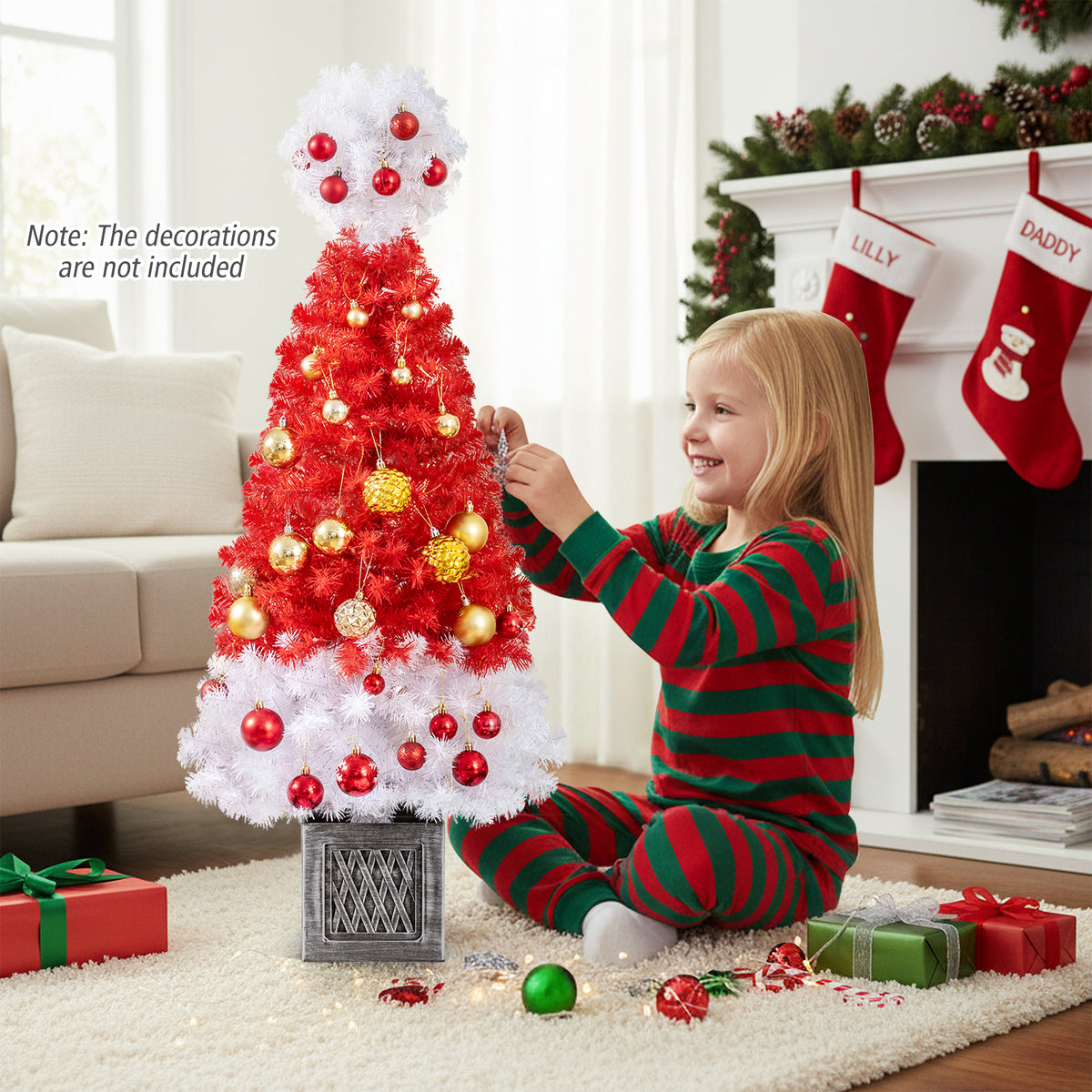 4 Feet Artificial Christmas Tree with 300 Branch Tips and 100 Warm White LED Lights-Christmas Trees-DECOROLALA