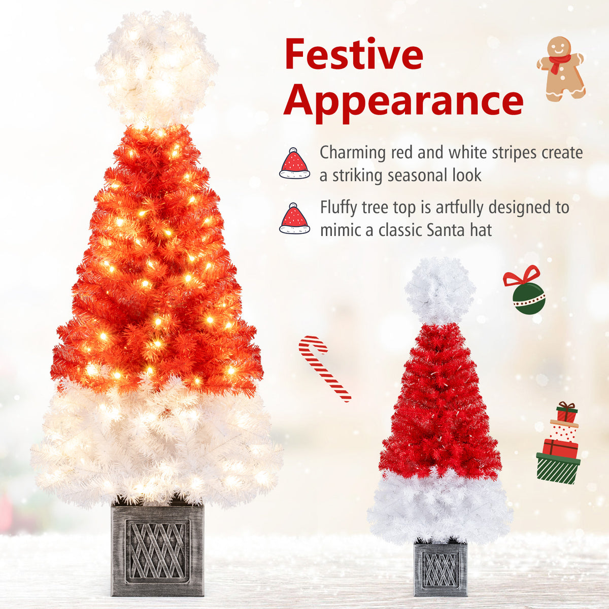 4 Feet Artificial Christmas Tree with 300 Branch Tips and 100 Warm White LED Lights-Christmas Trees-DECOROLALA