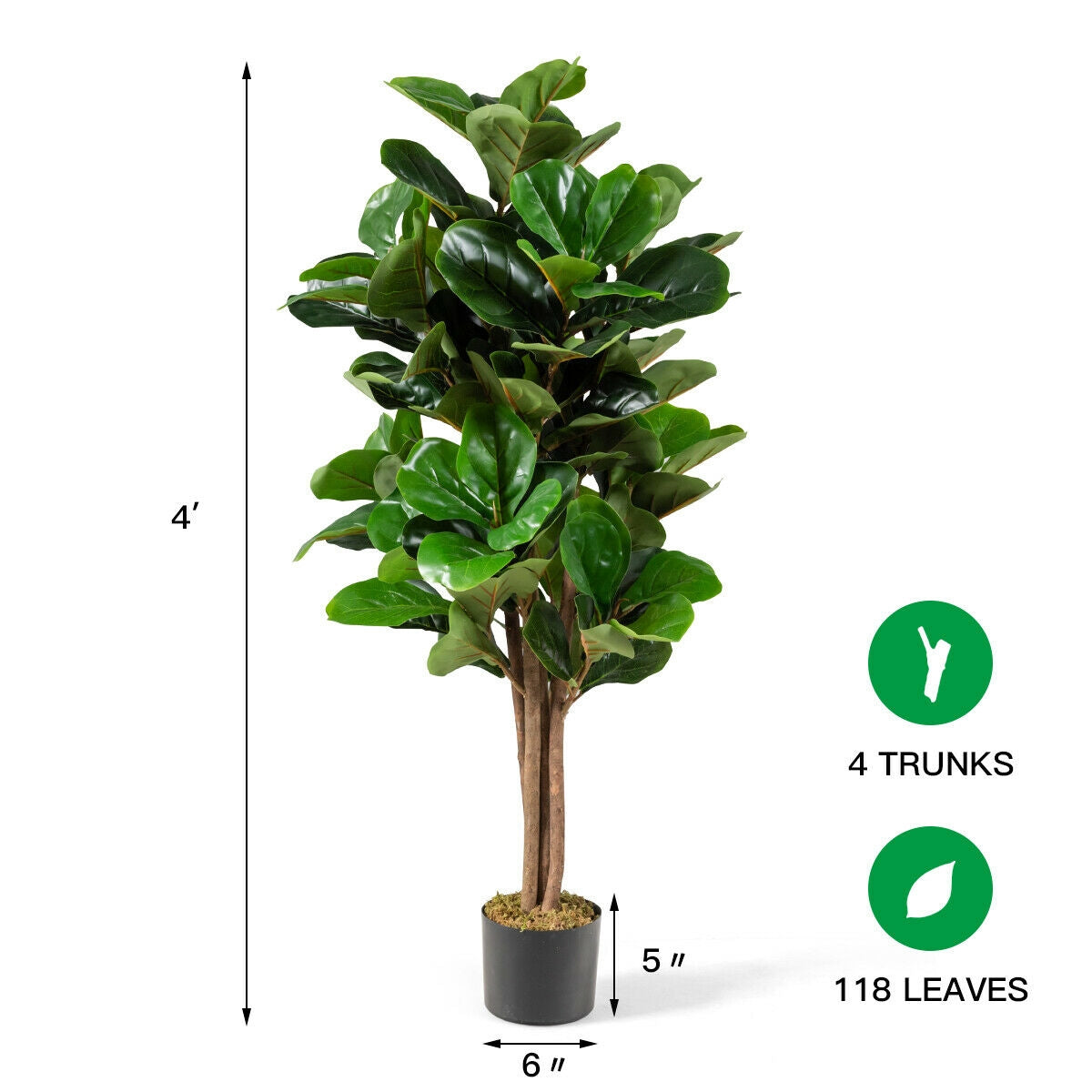 4 Feet Artificial Fiddle Leaf Fig Tree Decorative Planter-Artificial Plants-DECOROLALA