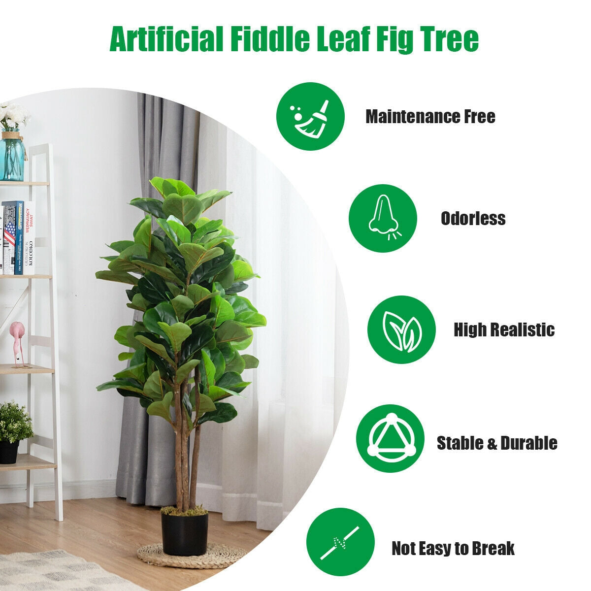 4 Feet Artificial Fiddle Leaf Fig Tree Decorative Planter-Artificial Plants-DECOROLALA