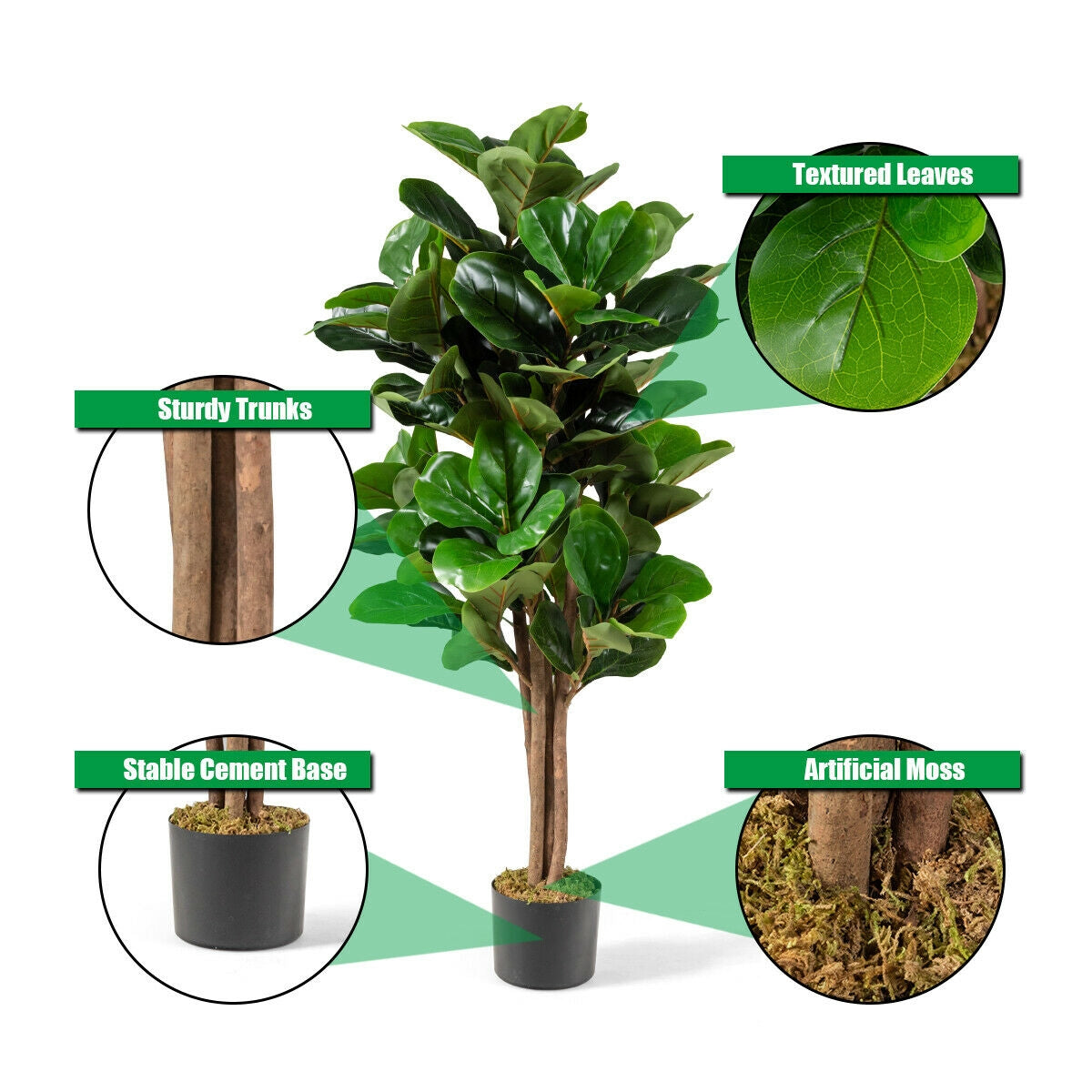 4 Feet Artificial Fiddle Leaf Fig Tree Decorative Planter-Artificial Plants-DECOROLALA
