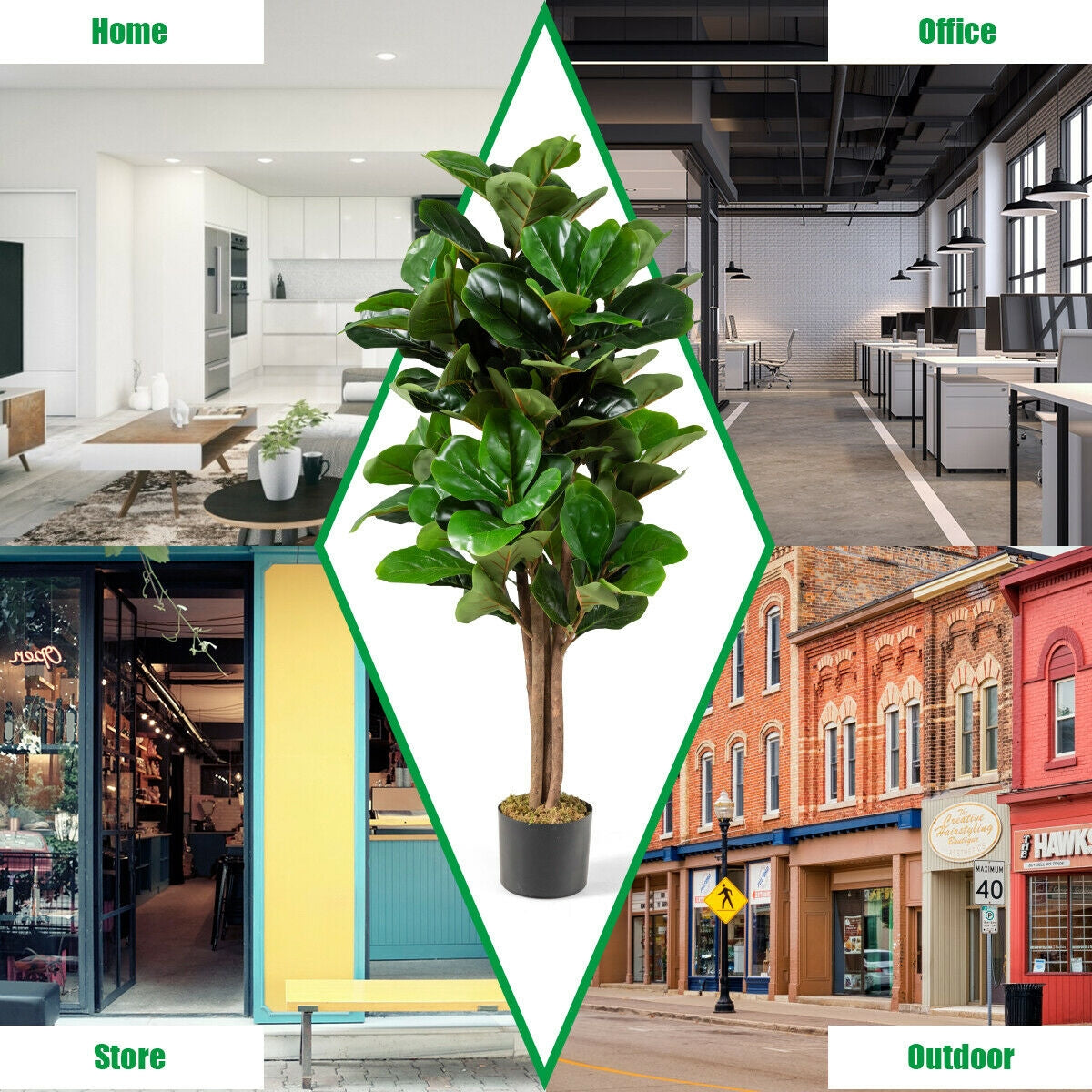 4 Feet Artificial Fiddle Leaf Fig Tree Decorative Planter-Artificial Plants-DECOROLALA