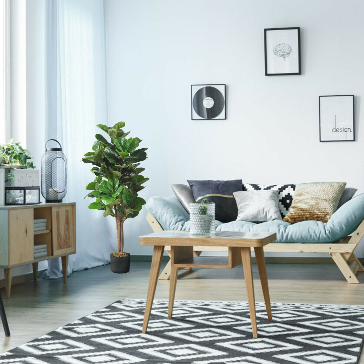4 Feet Artificial Fiddle Leaf Fig Tree Decorative Planter-Artificial Plants-DECOROLALA