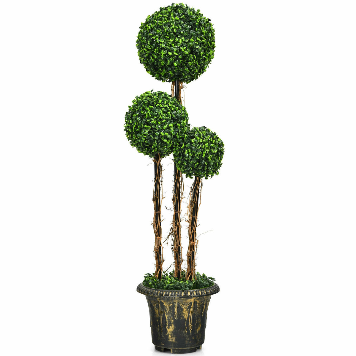 4 Feet Artificial UV Resistant Topiary Triple Ball Tree Plant-Artificial Plants-DECOROLALA