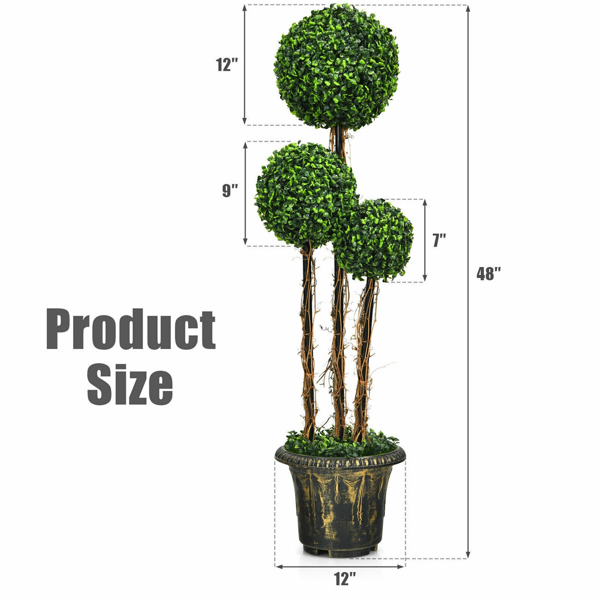 4 Feet Artificial UV Resistant Topiary Triple Ball Tree Plant-Artificial Plants-DECOROLALA