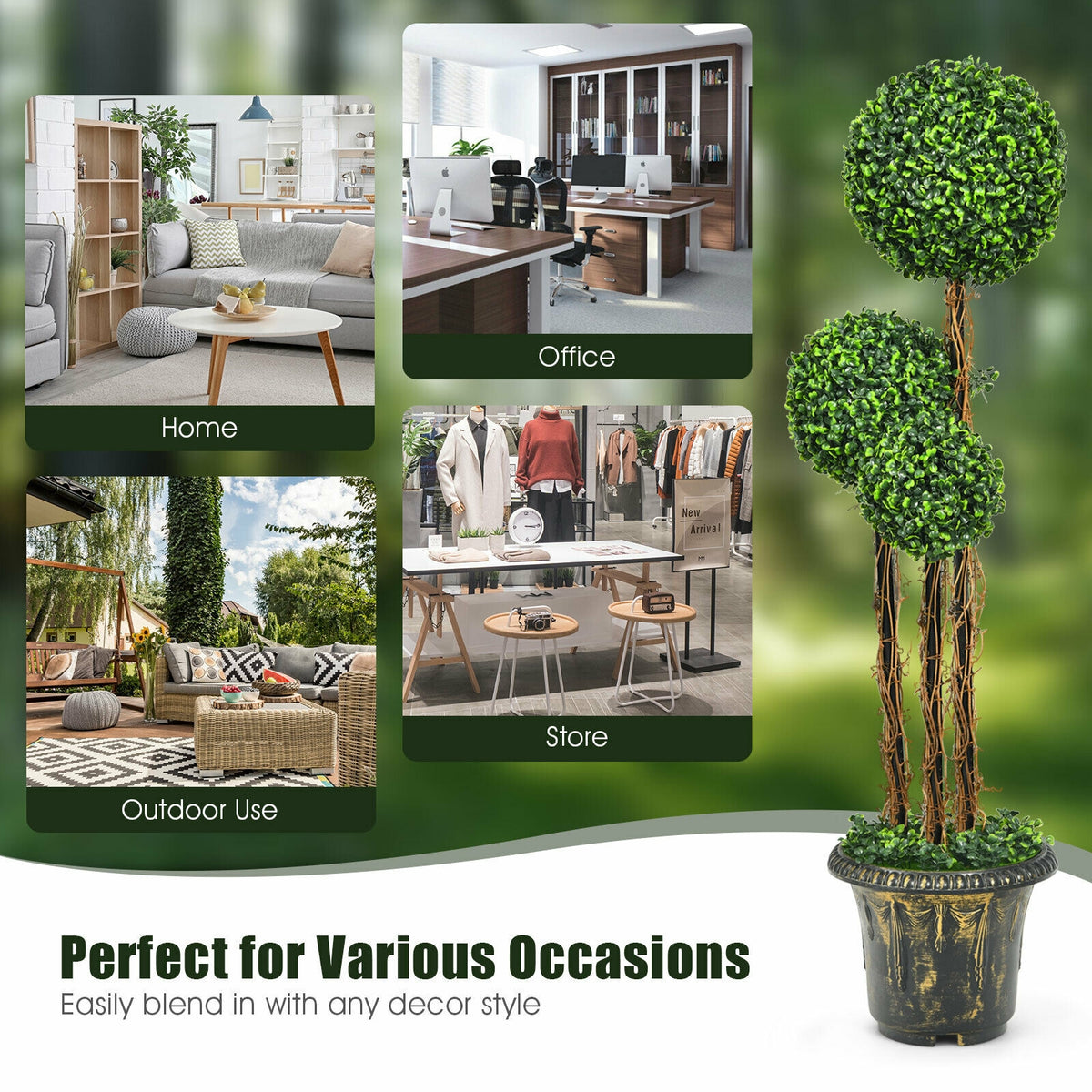 4 Feet Artificial UV Resistant Topiary Triple Ball Tree Plant-Artificial Plants-DECOROLALA