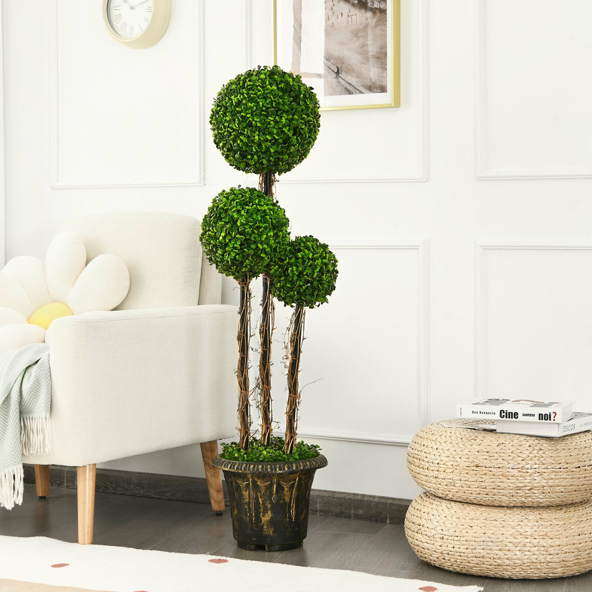 4 Feet Artificial UV Resistant Topiary Triple Ball Tree Plant-Artificial Plants-DECOROLALA
