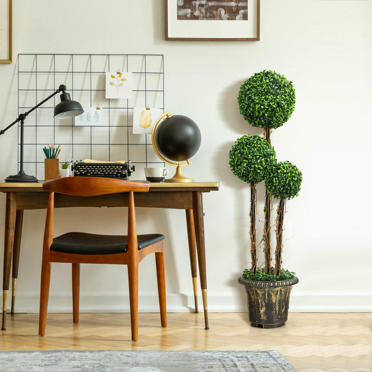 4 Feet Artificial UV Resistant Topiary Triple Ball Tree Plant-Artificial Plants-DECOROLALA