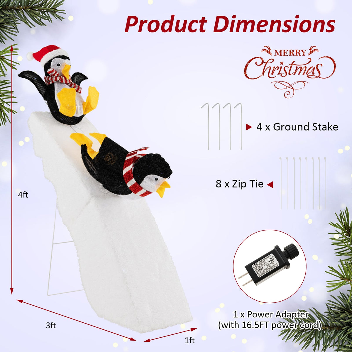 4 Feet Christmas Penguin Ice Skating Decor with Snowy Slide-Christmas Decorations & Accessories-DECOROLALA