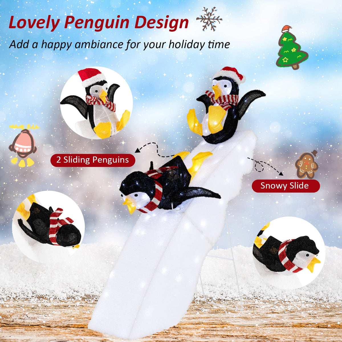 4 Feet Christmas Penguin Ice Skating Decor with Snowy Slide-Christmas Decorations & Accessories-DECOROLALA