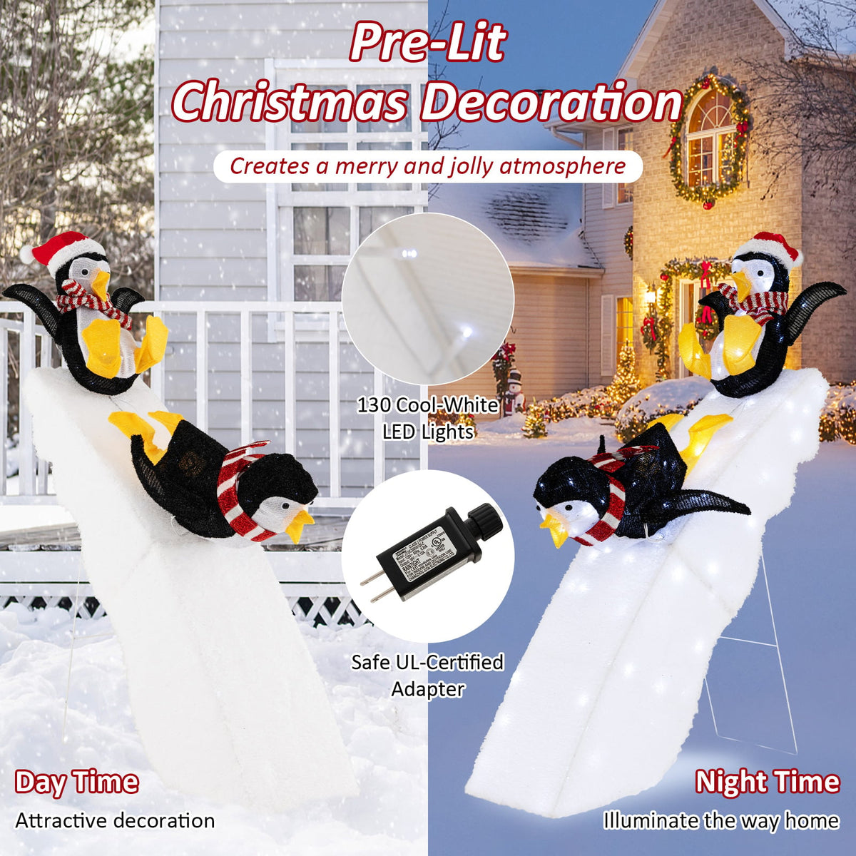 4 Feet Christmas Penguin Ice Skating Decor with Snowy Slide-Christmas Decorations & Accessories-DECOROLALA
