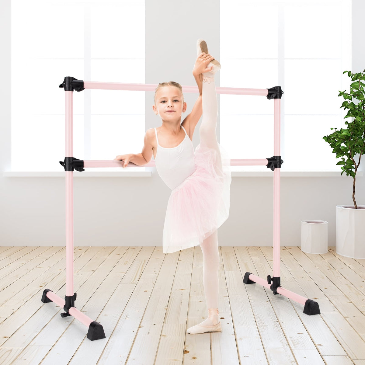 4 Feet Double Ballet Barre Bar with Adjustable Height-Pink-Yoga Accessories-DECOROLALA