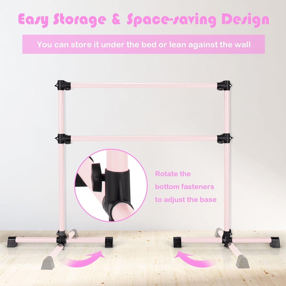 4 Feet Double Ballet Barre Bar with Adjustable Height-Pink-Yoga Accessories-DECOROLALA