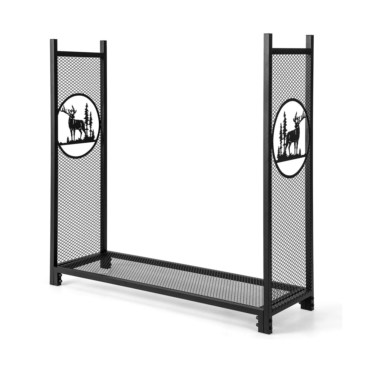 4 Feet Firewood Rack Stand with Mesh Sides-Log Racks & Carriers-DECOROLALA