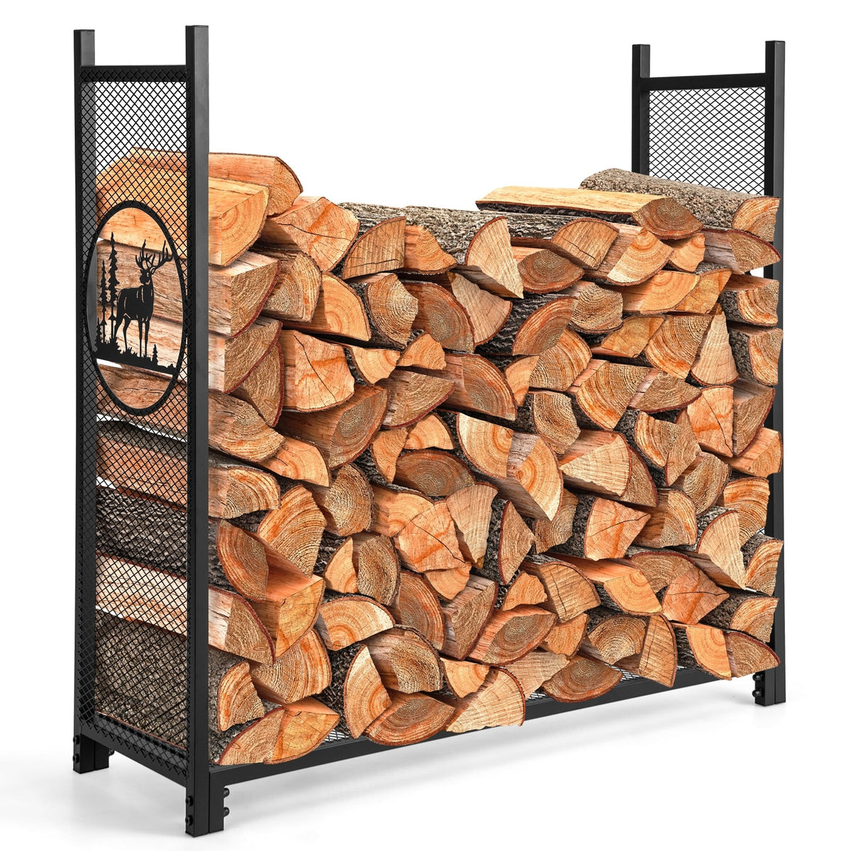 4 Feet Firewood Rack Stand with Mesh Sides-Log Racks & Carriers-DECOROLALA