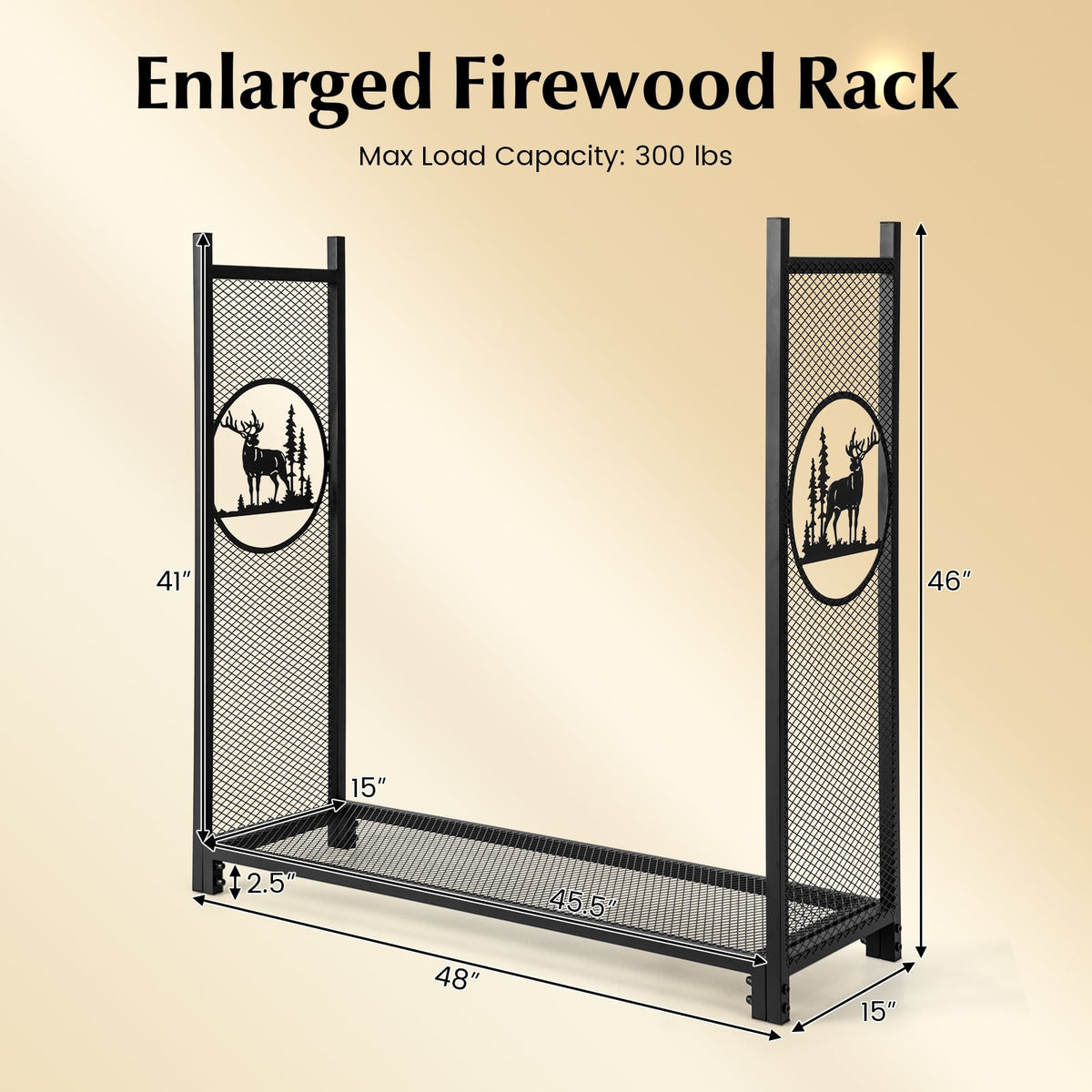 4 Feet Firewood Rack Stand with Mesh Sides-Log Racks & Carriers-DECOROLALA