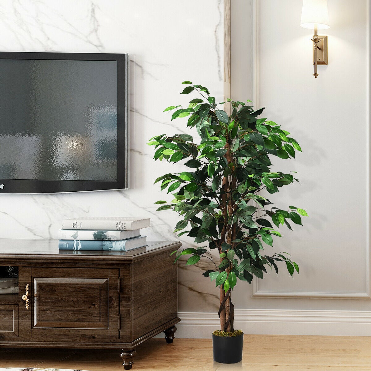 4 Feet Outdoor Trunks Artificial Ficus Silk Tree-Artificial Plants-DECOROLALA