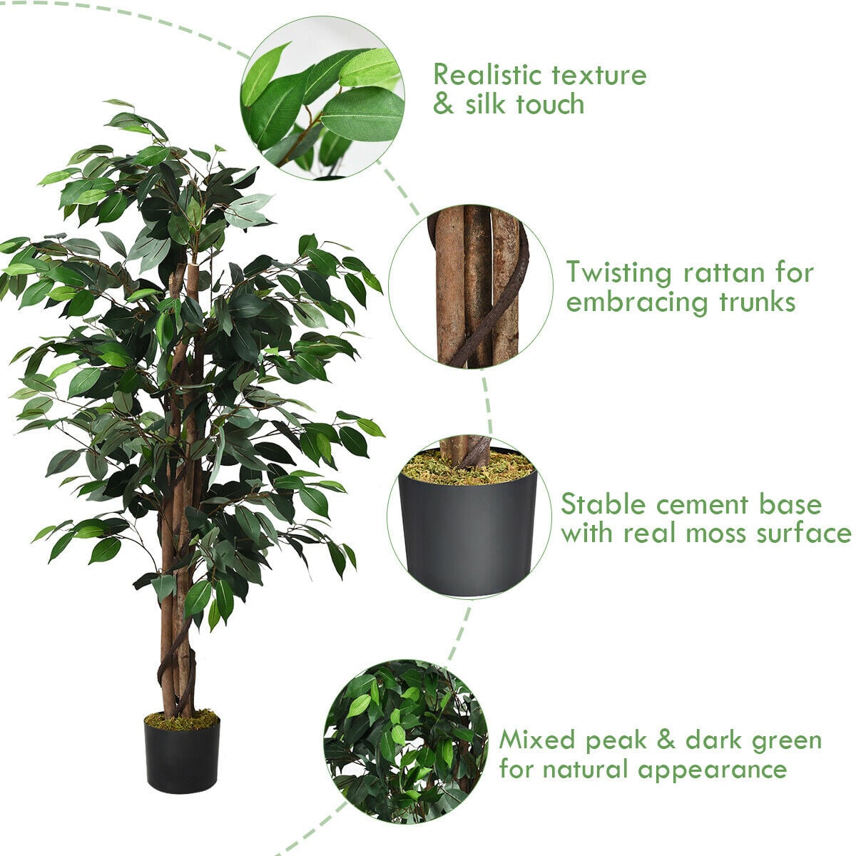4 Feet Outdoor Trunks Artificial Ficus Silk Tree-Artificial Plants-DECOROLALA