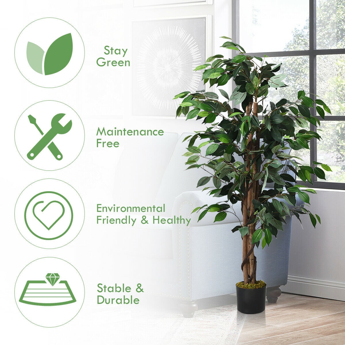 4 Feet Outdoor Trunks Artificial Ficus Silk Tree-Artificial Plants-DECOROLALA