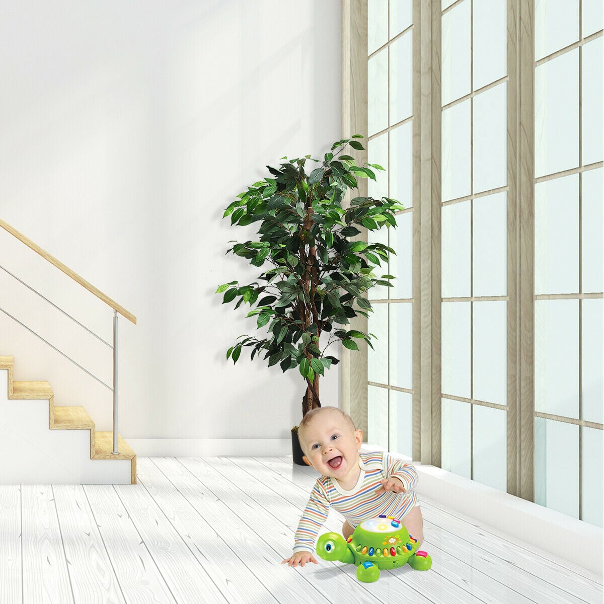 4 Feet Outdoor Trunks Artificial Ficus Silk Tree-Artificial Plants-DECOROLALA