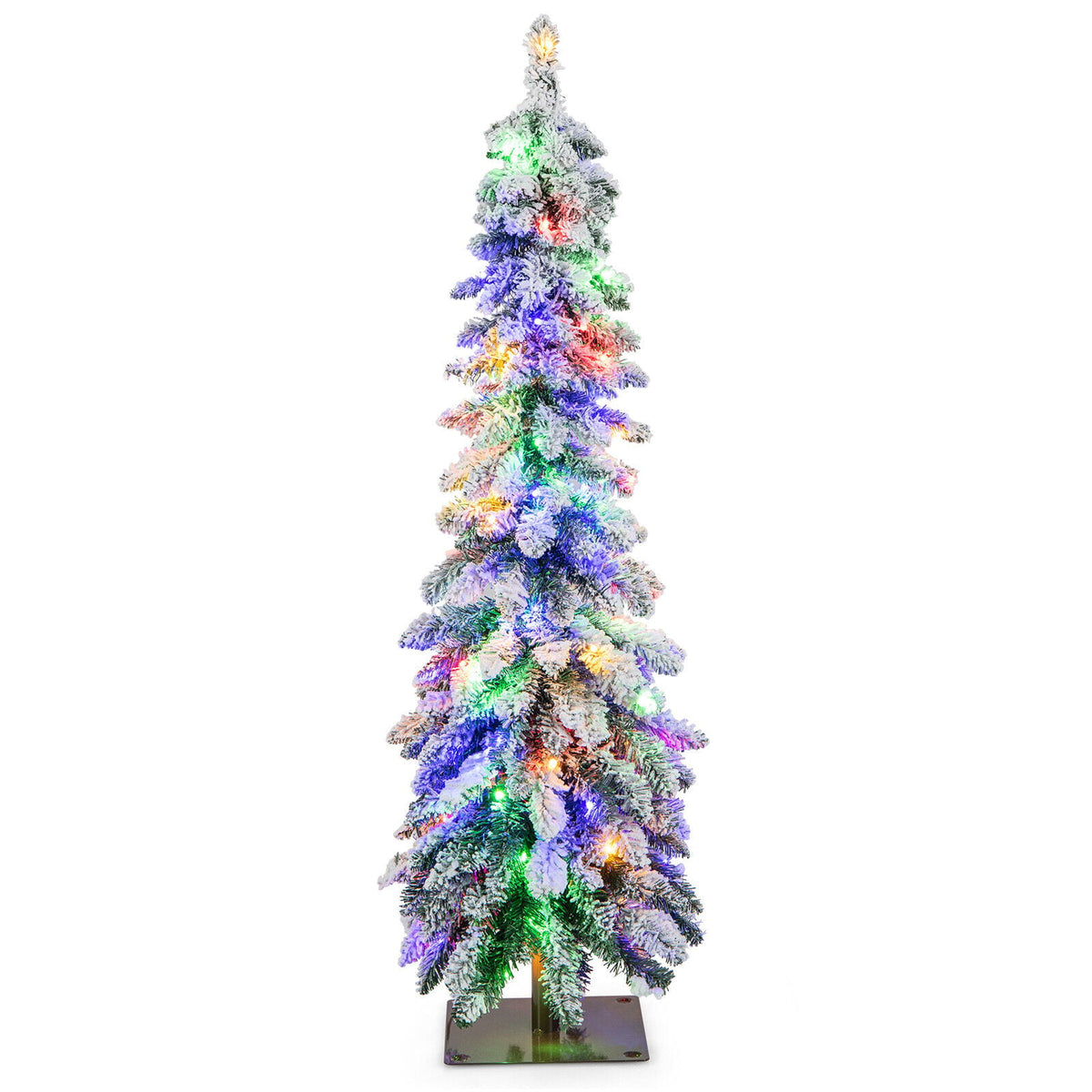 4 Feet Pre-Lit Artificial Christmas Tree Snow-Flocked Slim Pencil Xmas Decor-Christmas Trees-DECOROLALA