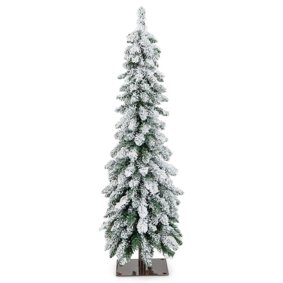 4 Feet Pre-Lit Artificial Christmas Tree Snow-Flocked Slim Pencil Xmas Decor-Christmas Trees-DECOROLALA