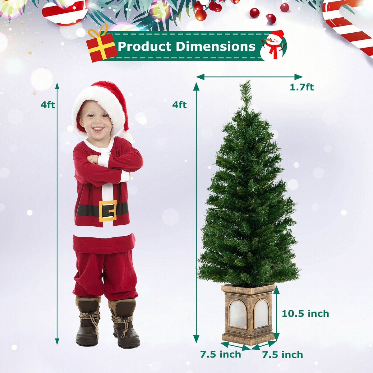4 Feet Pre-Lit Potted Christmas Tree-Christmas Trees-DECOROLALA