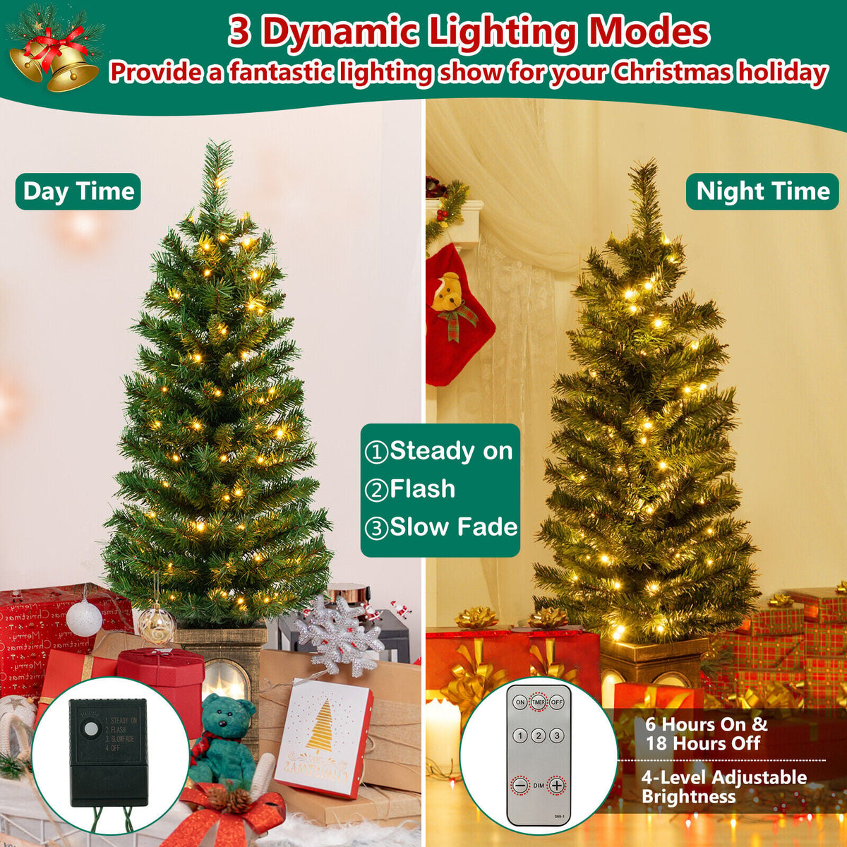4 Feet Pre-Lit Potted Christmas Tree-Christmas Trees-DECOROLALA