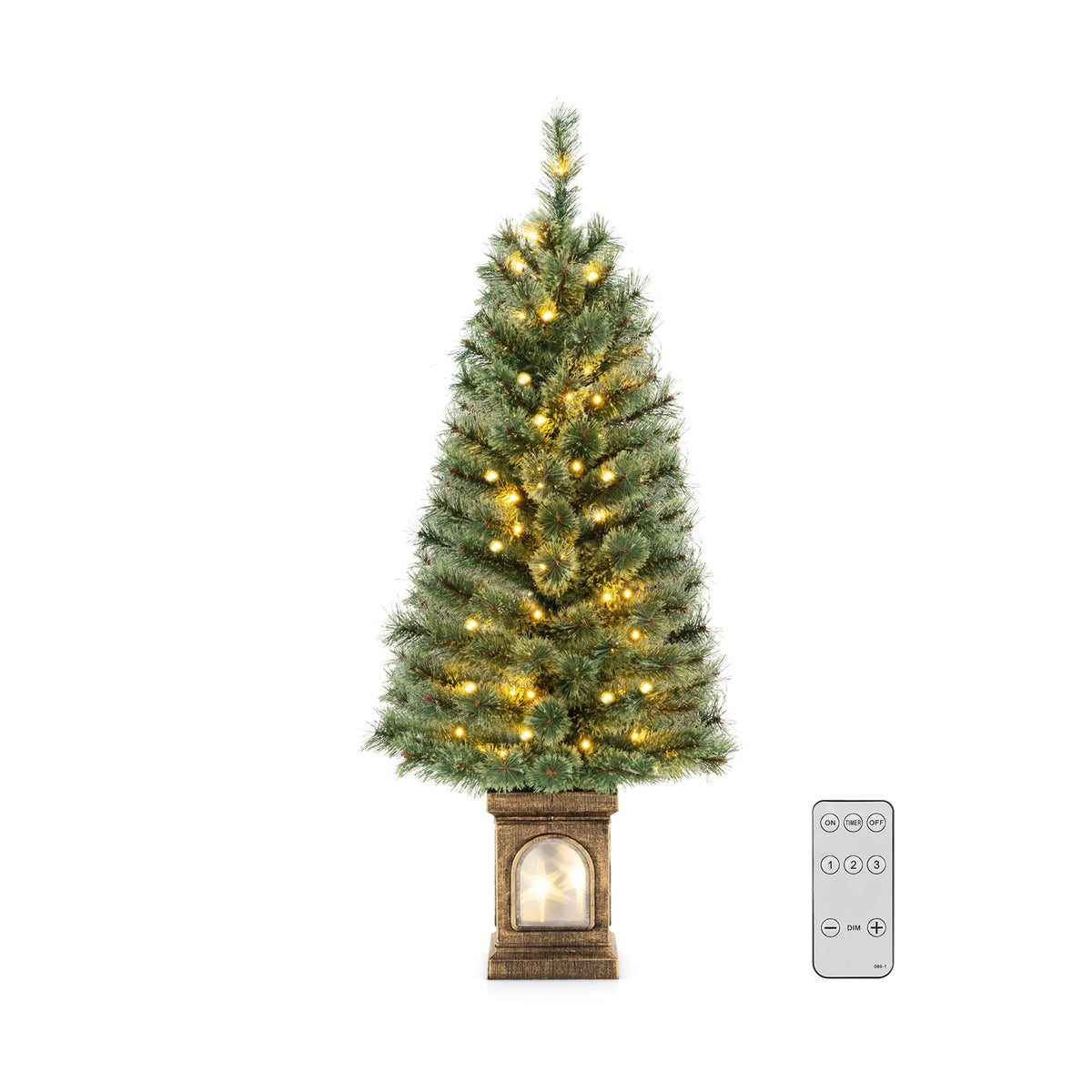 4 Feet Pre-Lit Potted Christmas Tree Pine Needles-Christmas Trees-DECOROLALA
