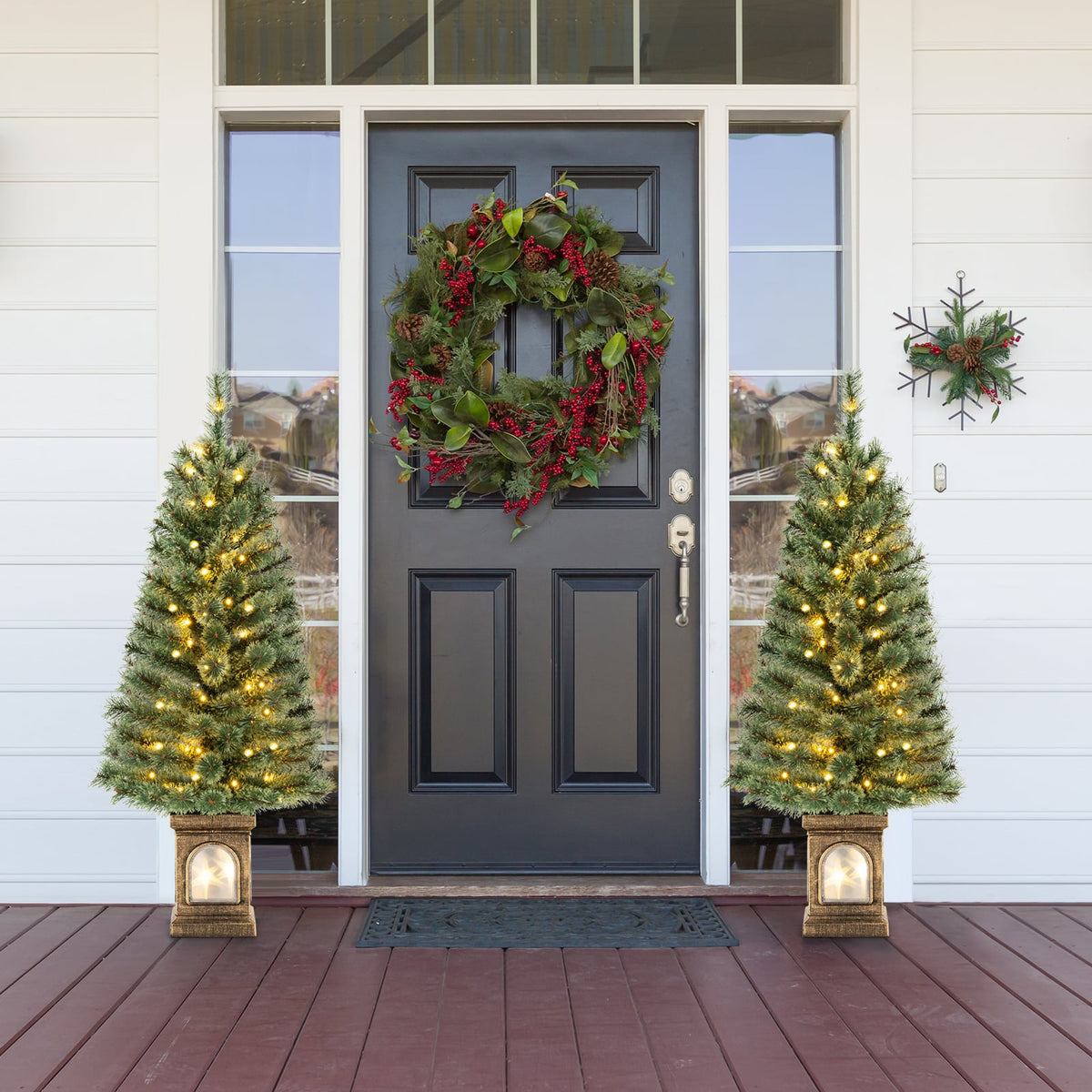 4 Feet Pre-Lit Potted Christmas Tree Pine Needles-Christmas Trees-DECOROLALA