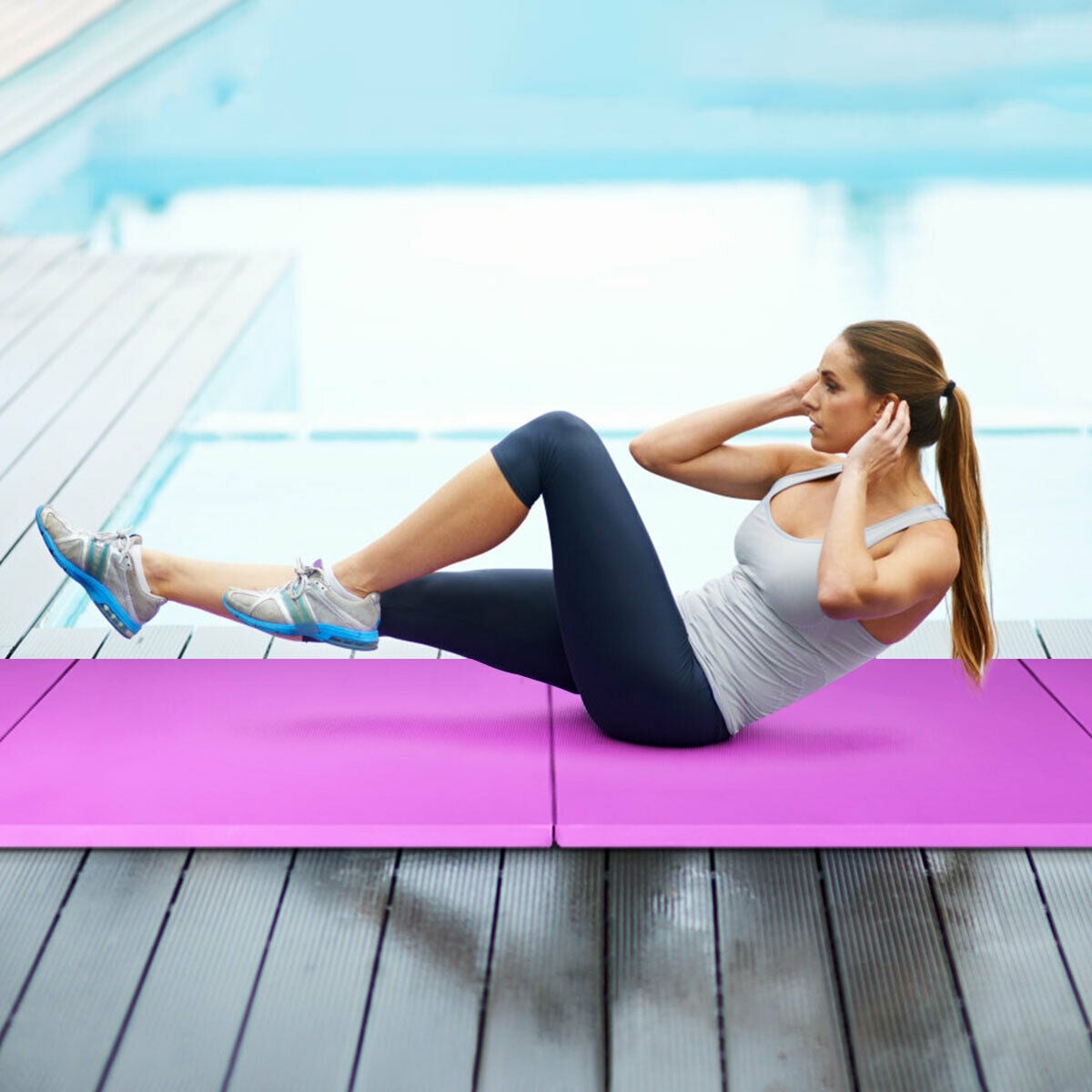 4 Feet x 10 Feet x 2 Inch Folding Gymnastics Tumbling Gym Mat-Pink-Yoga & Gym Mats-DECOROLALA