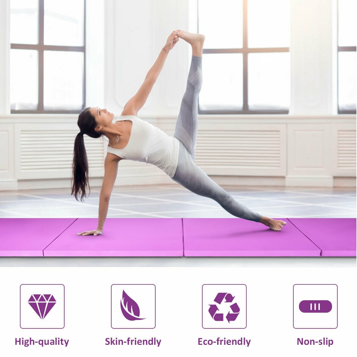 4 Feet x 10 Feet x 2 Inch Folding Gymnastics Tumbling Gym Mat-Pink-Yoga & Gym Mats-DECOROLALA